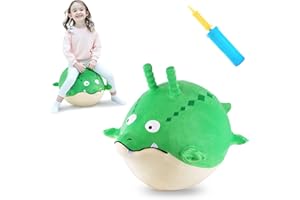 iPlay, iLearn Bouncy Pals Toddler Gator Hopper Ball W/Handle, Kids Plush Ride on Bounce Toy, Inflatable Hopping Animal W/Pump, Spring Outdoor Sit Jump, Birthday Gift for 2 3 4 5 6 Year Old Boy Child