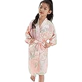 QXQTER Girls Floral Silk Kimono Robe Wedding Flower Girl Robes Dressing Gown Bathrobes Housecoat