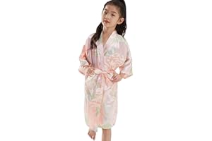 QXQTER Girls Floral Silk Kimono Robe Wedding Flower Girl Robes Dressing Gown Bathrobes Housecoat