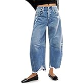 Cicy Bell Womens Baggy Barrel Jeans Cropped Boyfriend Wide Leg Raw Hem Denim Pants
