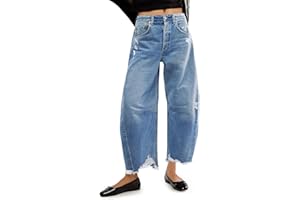 Cicy Bell Womens Baggy Barrel Jeans Cropped Boyfriend Wide Leg Raw Hem Denim Pants