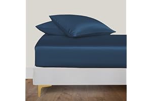 LINENWALAS Fitted Sheet Only Viscose Derived from Bamboo, Bottom Sheet for King Size Bed – 16” Deep Pocket, All Around Snug Fit – Cooling, Breathable, Soft, Hypoallergenic (Navy Blue, King)