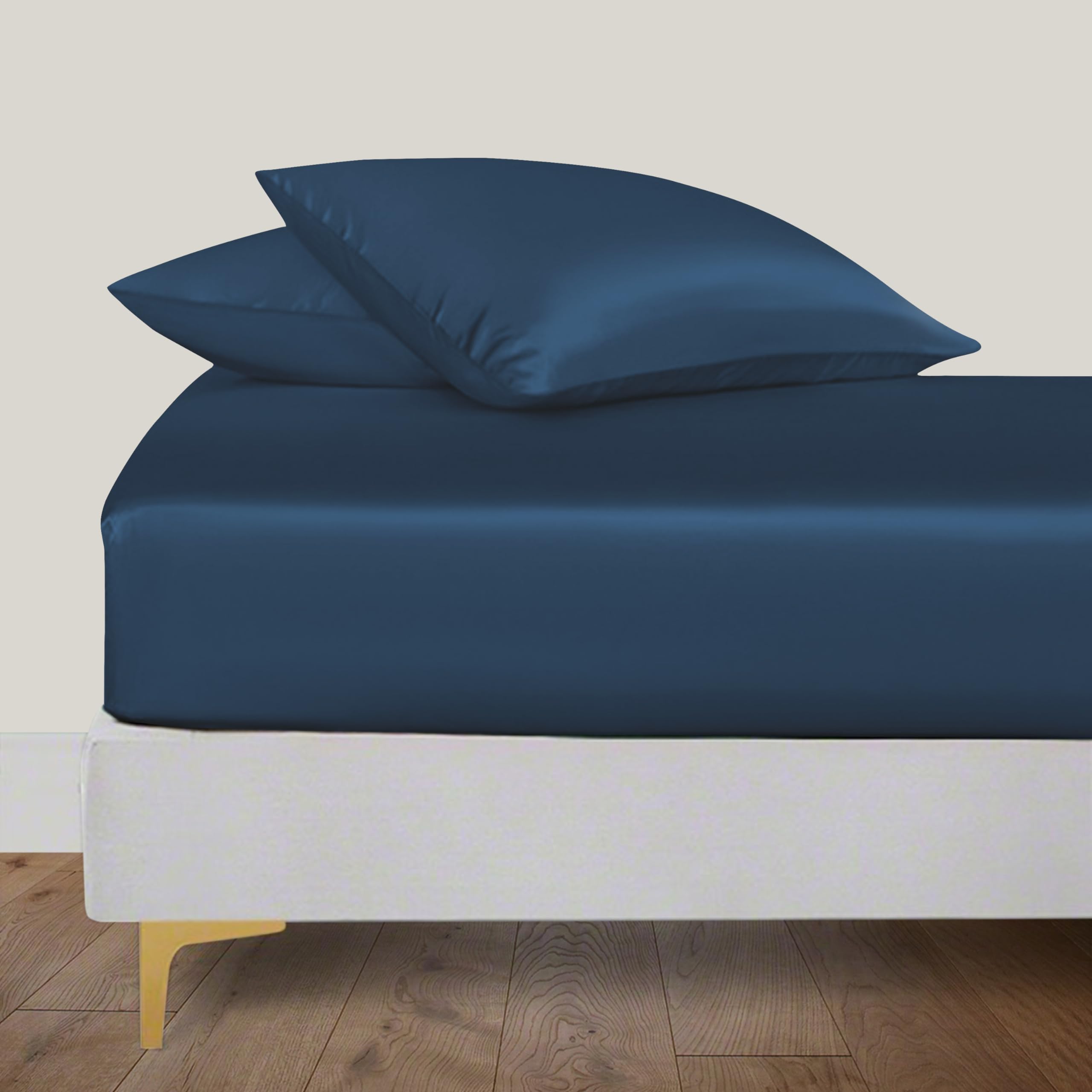 LINENWALAS Super King Fitted Sheet 180x200 cm, 100% Organic Bamboo Silk Bed Sheet, Up to 40 cm Deep Pocket Bottom Sheet, Soft, Cooling Hypoallergenic Bedding (Superking, Navy Blue)