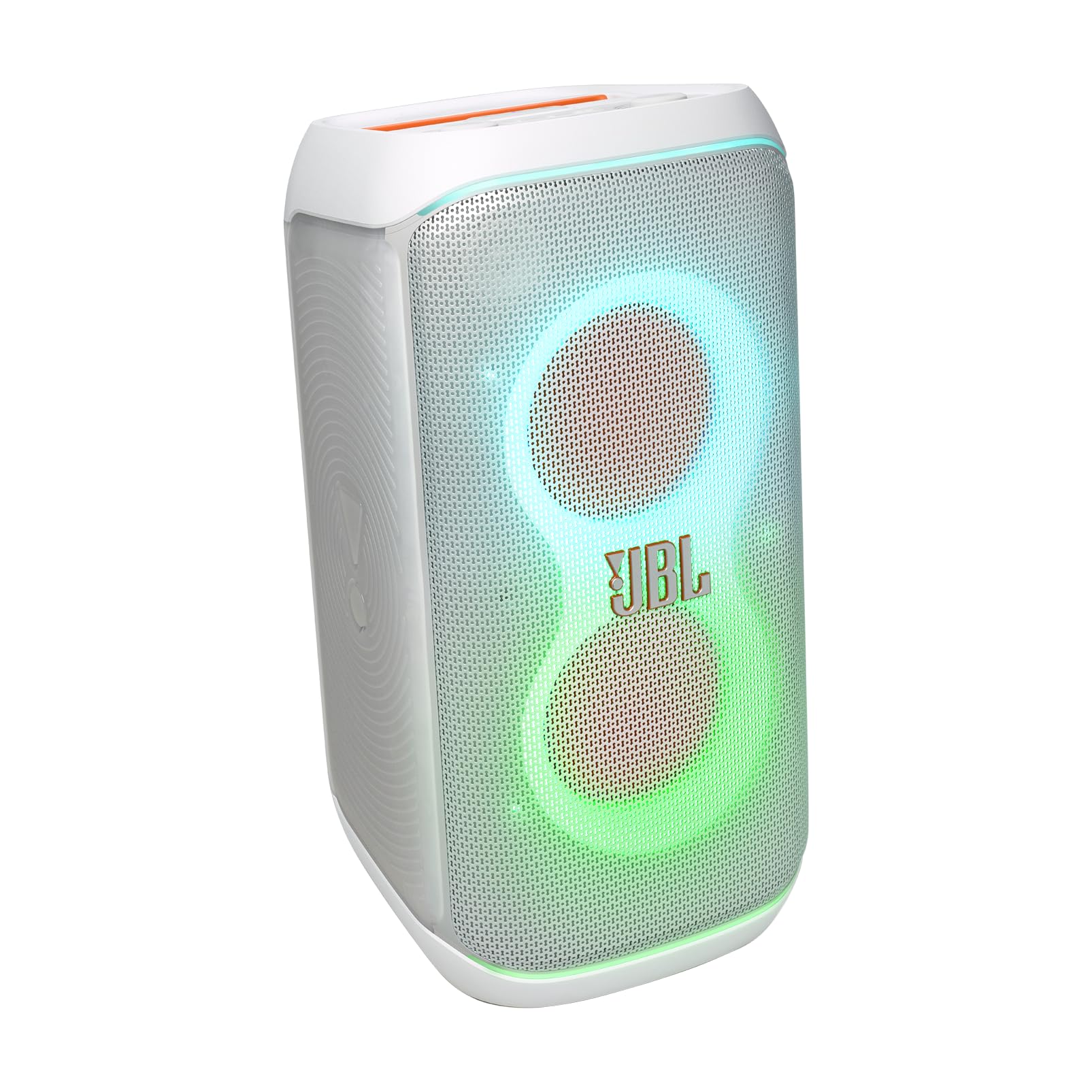 JBL PartyBox Club 120 - Portable Party Speaker with Foldable Handle, Powerful JBL Pro Sound, Futuristic lightshow, Up to 12 Hours of Play time, Splash Proof, Dual Mic & Guitar Inputs (White) Image