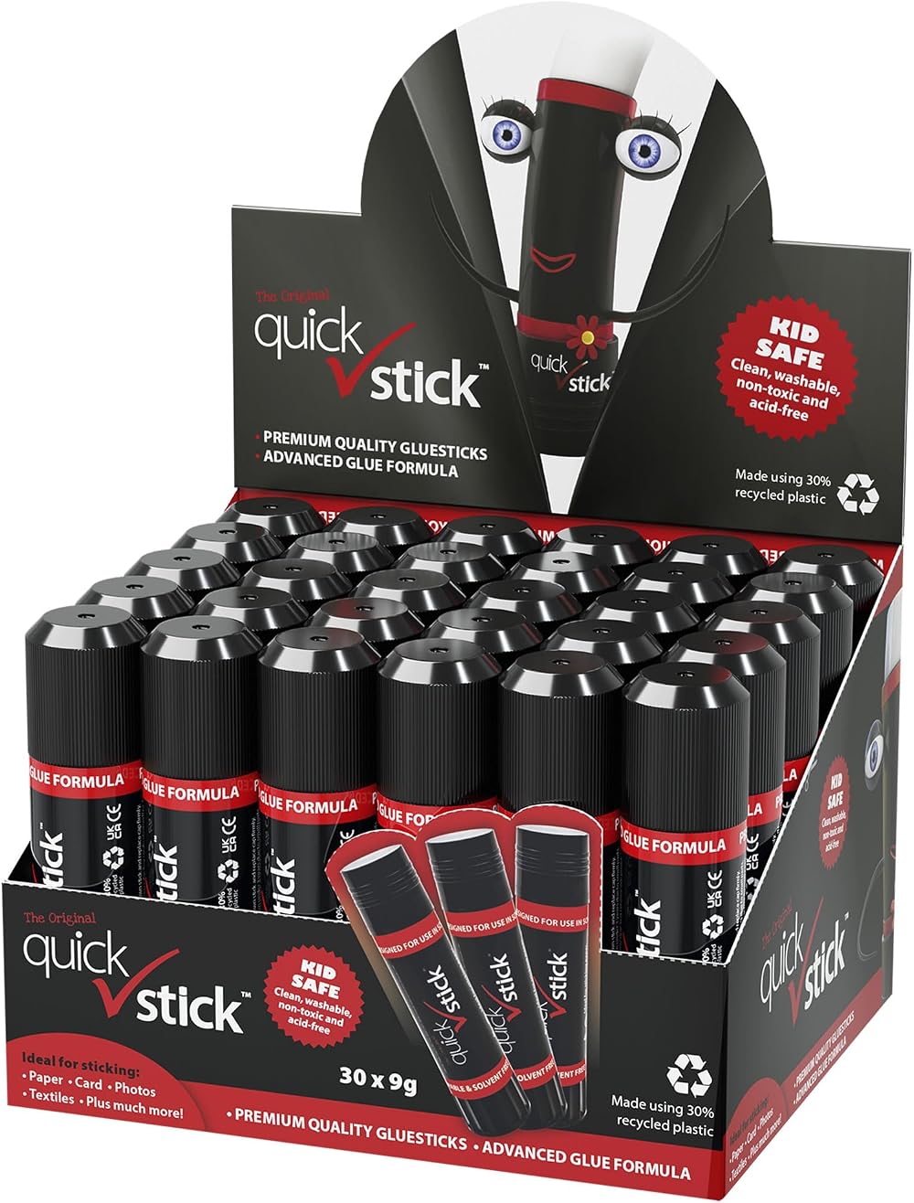 Quick Stick Glue Sticks Original 9g Pack of 30 - Non Toxic Craft Glue