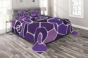 Ambesonne Modern Coverlet, Spiral Shapes of Bold Blocks in Different Purple Shades Graphic Abstract Arrangement, 3 Piece Decorative Quilted Bedspread Set with 2 Pillow Shams, Queen Size, Purple