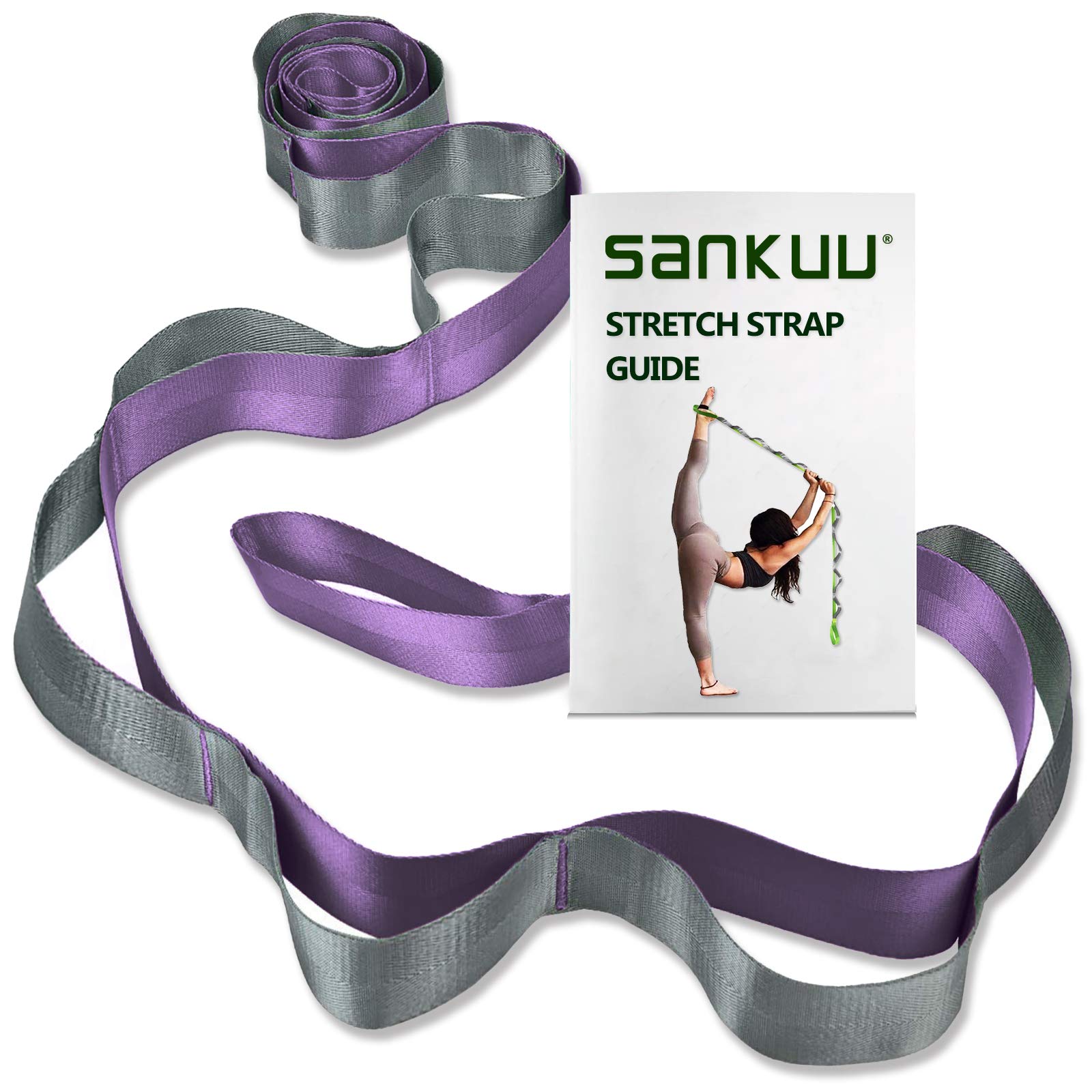 Sankuu Yoga Strap 12 Loops Stretch Non Elastic Physiotherapy Pilates Dance Gymnastics Strap with Carry Bag Purple
