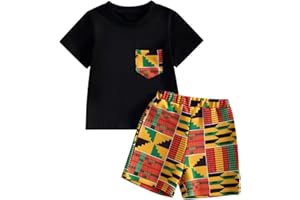 Mubineo Toddler Baby Girl Boy 2pcs African Print Outfits Kente Dashiki Clothes T Shirts Pant Sets