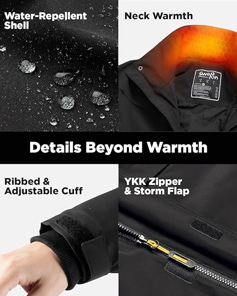 INOKRAFT HEATED JACKET FOR MEN WITH RECHARGABLE BATTERY PACK INCLUDED, MEN’S HEATED WINTER COAT WITH WATER-RESISTENT SHELL (USB-C CHARGING CABLE INCLUDED), SIZE LARGE
