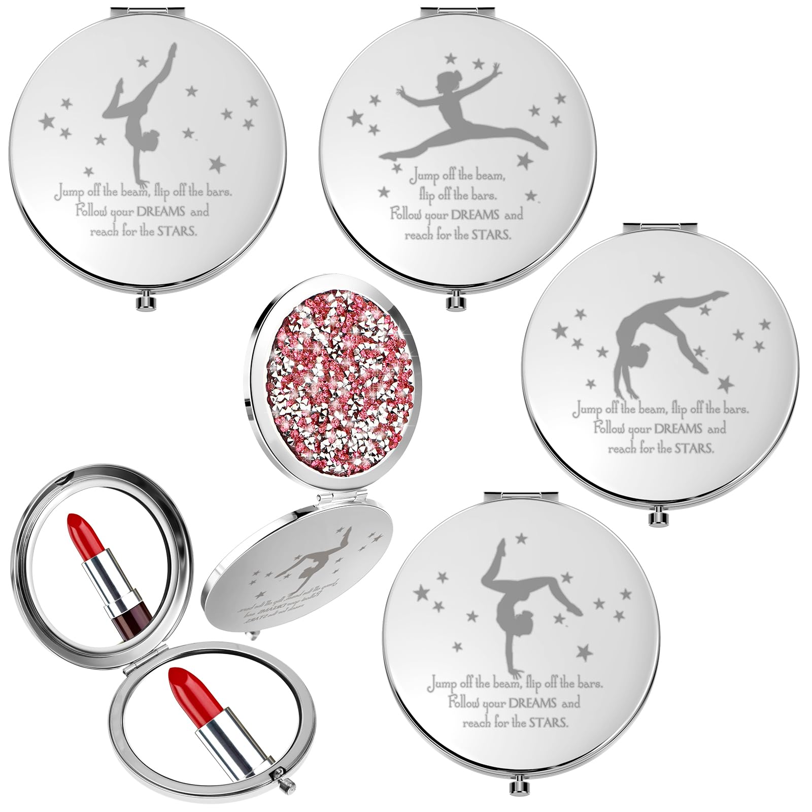 Photo 1 of Fumete 4 Pcs Gymnastics Gifts Bulk Inspirational Magnifying Pocket Mirror Compact Makeup Mirror Gymnastics Coach Gifts for Gymnast Team School Party Favors Christmas Thanksgiving(Rose Red)
