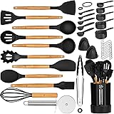 Silicone Kitchen Cooking Utensil Set, Fungun 26 Pcs Kitchen Utensils Spatula Set with Utensil Holder for Nonstick Cookware, B