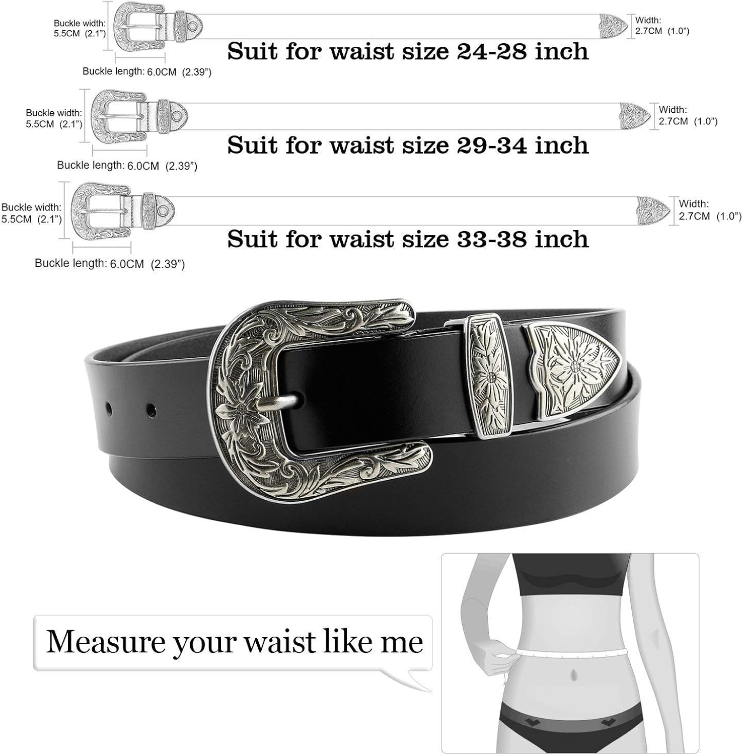 Women Leather Belts Ladies Vintage Western Design Black Waist Belt for Pants Jeans Dresses at  Women’s Clothing store