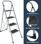 Home Vida 4 Step Ladder Heavy Duty Steel Folding 150kg Grey view 7