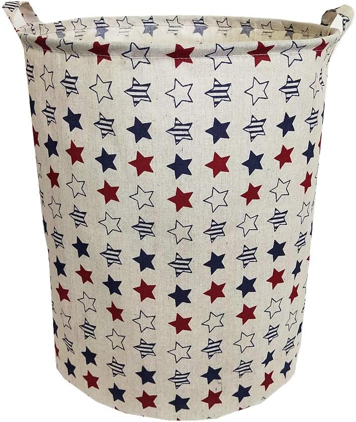 TIBAOLOVER 19.7"Large Sized Waterproof Foldable Laundry Hamper Bucket,Dirty Clothes Laundry Basket, Bin Storage Organizer for Toy Collection,Canvas Storage Basket with Stylish Design(Colourful Stars)