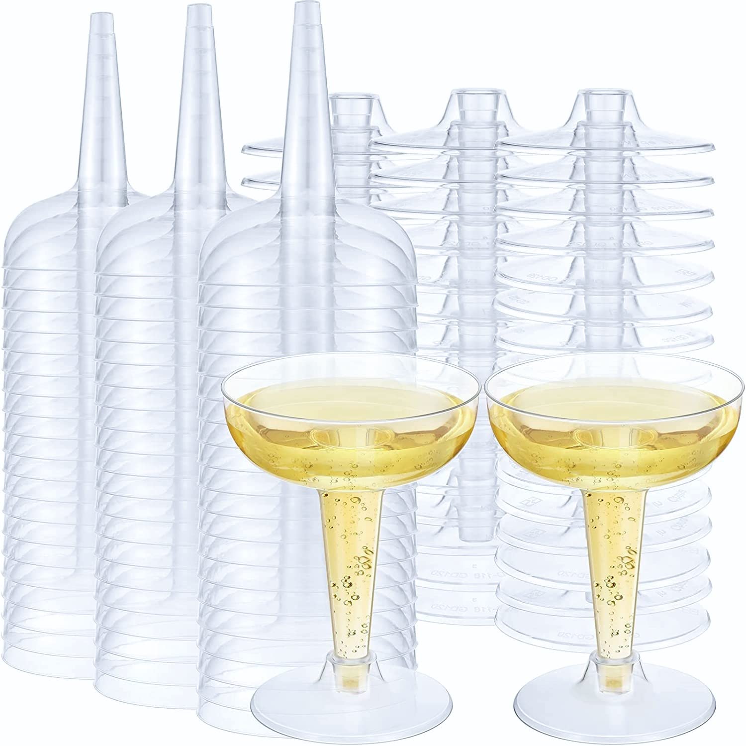 LATERN 60Pcs Plastic Champagne Coupe, 120ml Clear Wine Tasting Glasses Reusable Stemmed Cocktail Cups for Whiskey Champagne Beer Dessert Pudding Mousse Party (11 x 8.2cm)