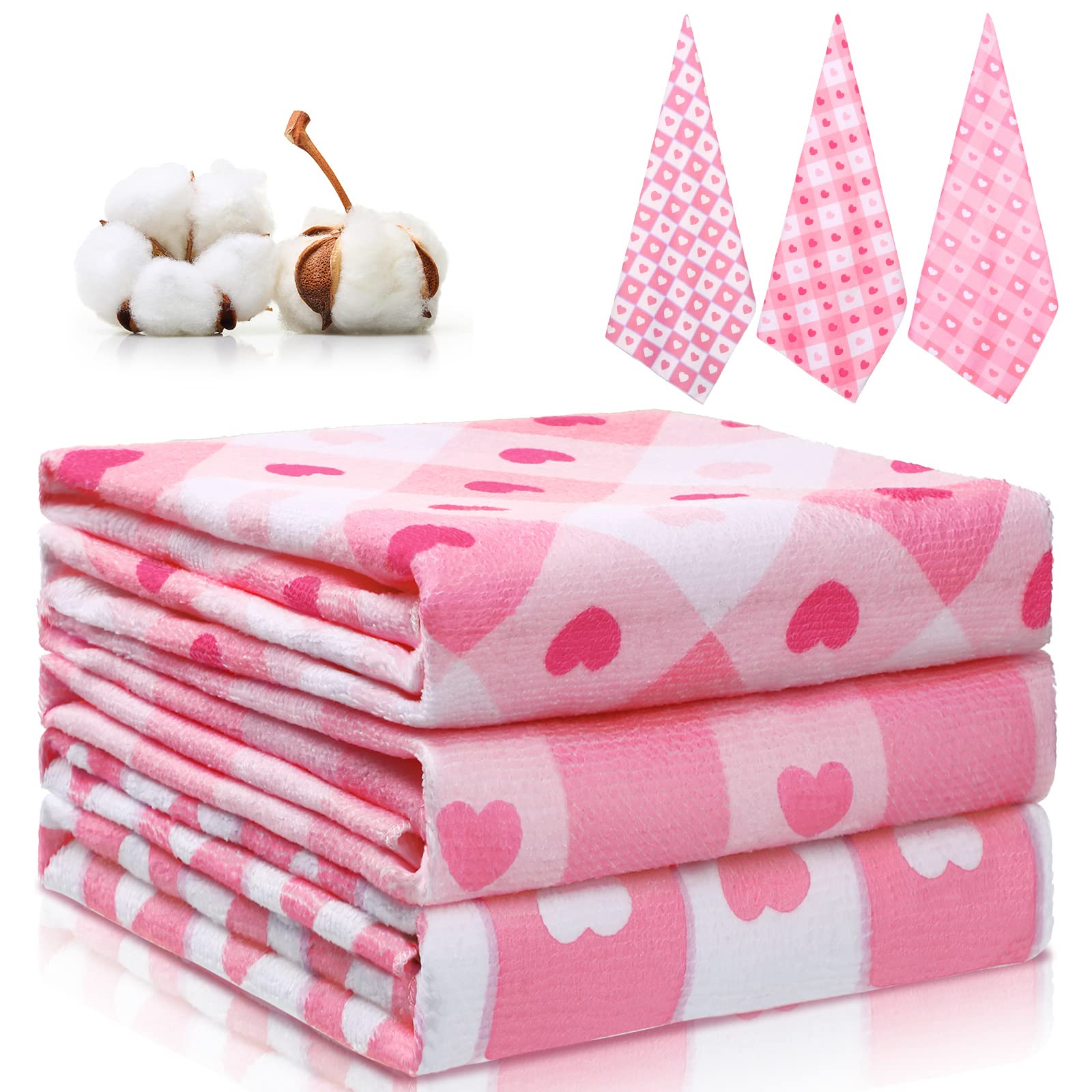 Photo 1 of 3 Pcs Valentines Kitchen Towels Pink Heart Hand Towels Decorative Valentine Dish Tea Valentines Kitchen Decor for Holiday Decorations Housewarming 18 x 28 Inches