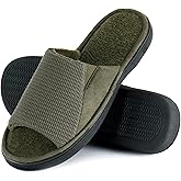 Honalika Cozy Men's Open Toe House Slippers, Breathable, Non-Slip, Memory Foam, Comfy Indoor Slippers for Men, Green, Size 13-14