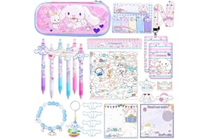 FETELAZ Cute School Supplies Stationery Gift Set, Cartoon Kawaii School Supplies Including Gel Pens Pencil Case Stickers Pins Bracelet Keychain Ruler Lanyard Sticky Notes Shaped Clips