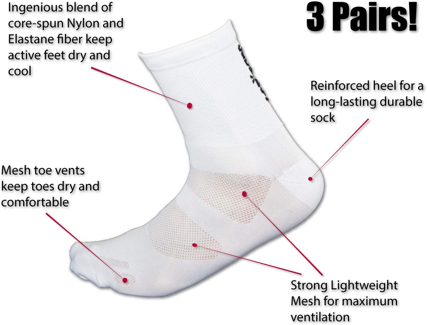 Tommaso Cycling and Spinning Socks Moisture Wicking 3 Pack, White, High Cut, Small 35-38 : Clothing