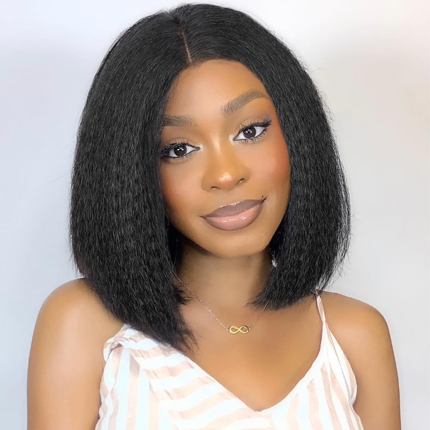 Human Hair Yaki Straight Bob Wigs for Black Women Human Hair Wear and Go Glueless Wigs Pre Plucked Pre Cut 4x4 HD Lace Front Wig 180% Density 14 Inch. — image 1