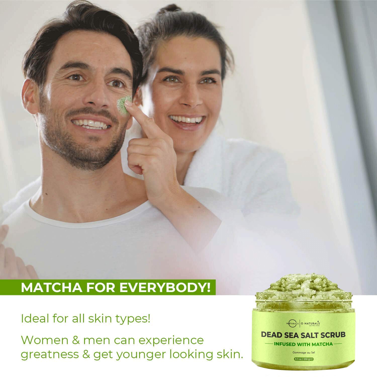 O Naturals Anti-Cellulite Exfoliating Organic Caffeine Matcha Dead Sea Salt Scrub For Face Body & Foot Best Acne Eczema Stretch Marks Wrinkles Varicose Veins Boosts Circulation For Women & Men 8.45oz : Beauty