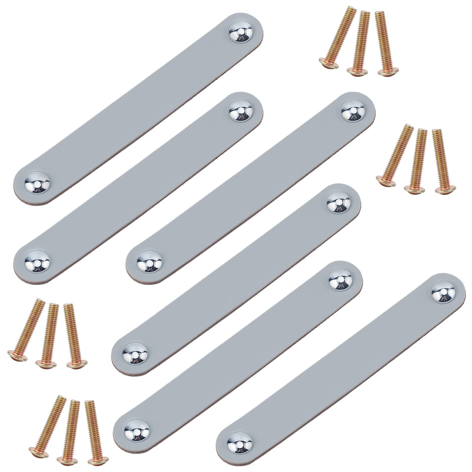 GORGECRAFT 6Pcs Leather Drawer Pull, Nordic Wardrobe Cabinet Door Handle, Furniture Hardware Pulls for Cupboard Drawer- 170x25mm, Gray