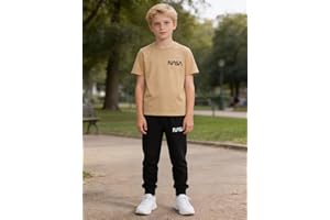 Boys’ Short Sleeve Tee & Jogger Pants Set, Cotton-Blend Kids Summer Casual Outfit, Stretchy Comfort Clothing (10Y-14Y)