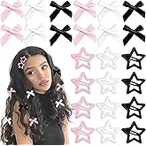 YAEISM 24PCS Bow Hair Clips - 3 Colors Satin Mini Hair Bow Clips Y2K Star Barrettes Bowknot Metal Snap Hair Accessories for Women Girls, Black