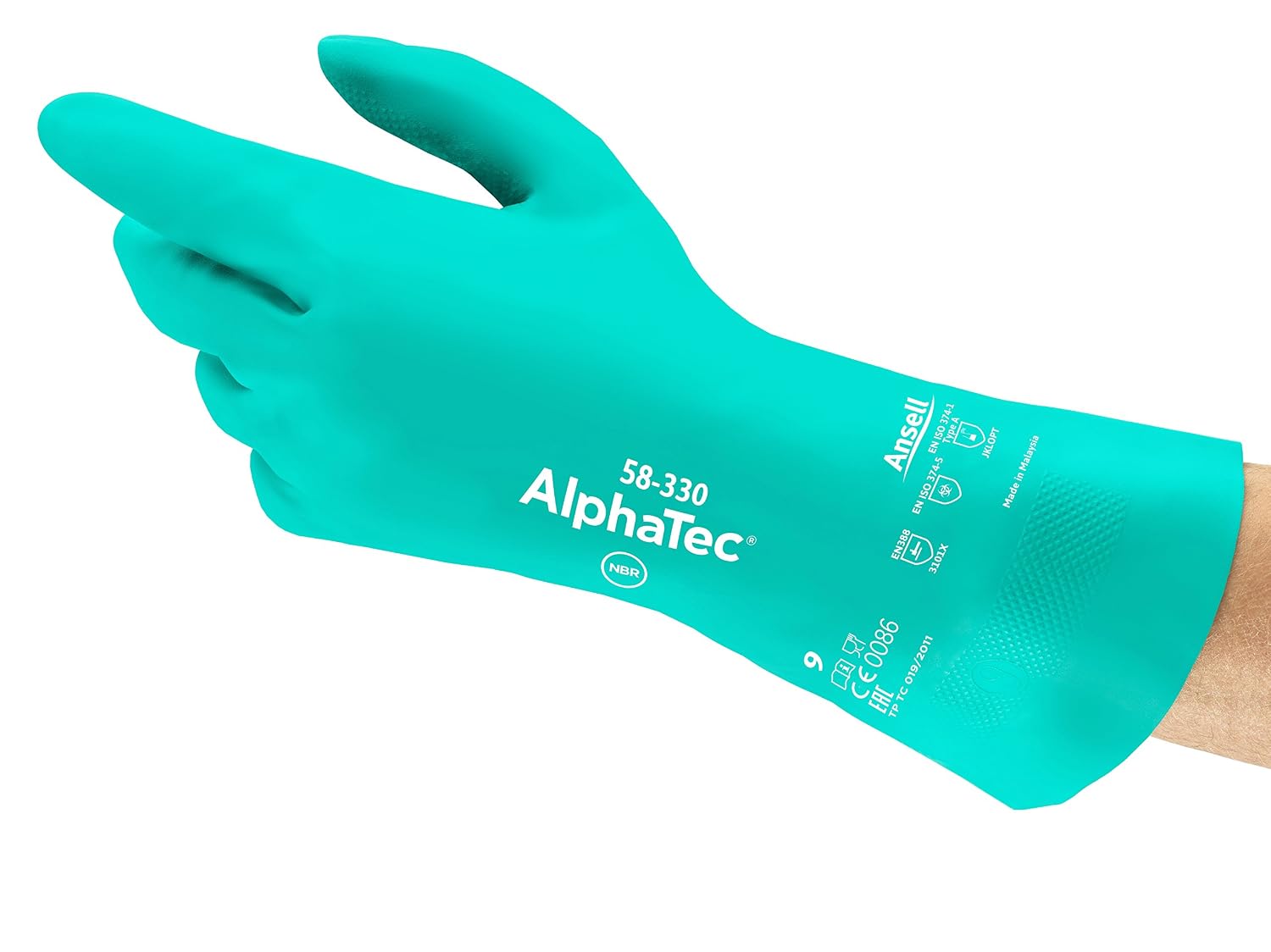 Ansell AlphaTec 58-330 Chemical Resistant Work Gloves, High Performance Nitrile, Two-Layered Coating Construction