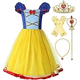 ReliBeauty Girls Elastic Waist Backless Princess Dress Costume with Accessories Yellow, 6-7/140