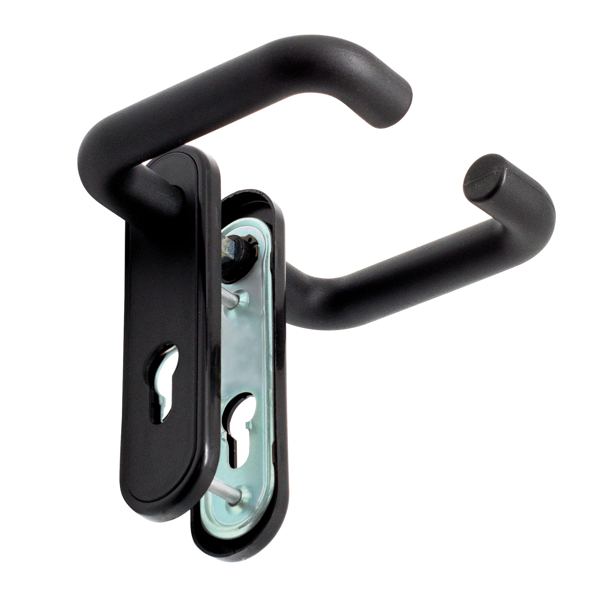 Micel - 00234 - Fire Handle Set with 72 mm Keyhole for Door. with Steel Plate and Nylon and Black Finish. 168 x 44 mm.