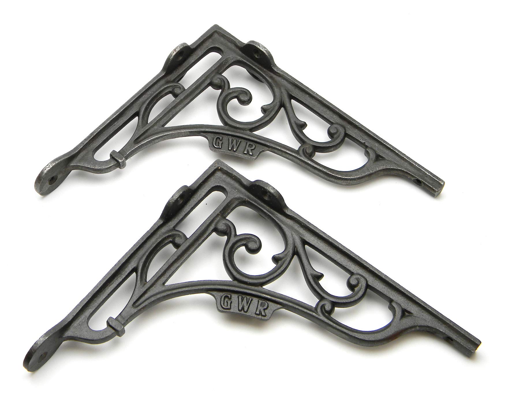 Oakcrafts - Pair of Shelf Brackets GWR Cast Antique Iron 200mm x 180mm / 8" x 7"