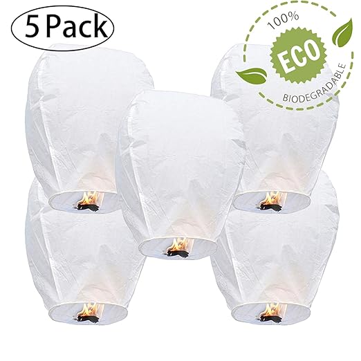 GCOA 5 Pack Chinese Sky Lanterns Eco Friendly, 100 Biodegradable