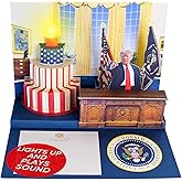 Donald Trump Pop Up Birthday Card with Real Voice, Lights & Music, Oval Office 3D Scene Plays Hail to the Chief, Funny Political Birthday Card for Dad, Republican Gag Gift, Original Cake Design