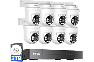 Hiseeu 3K PTZ Wired Security Camera System Outdoor with Color Night Vision,Audio,8 x 5MP IP67 CCTV Cameras,5MP DVR 8CH,360°Coverage,Person/Vehicle Detection,Alarm Spotlight,3TB HDD,24/7 Recording