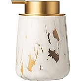 Enra Ceramic Gold Soap Dispenser,12 oz Marble Lotion Dispenser Bathroom Liquid Refillable Hand Soap Dispenser for Bathroom Kitchen with Easy-to-Press Pump (Glod Liquid Type)