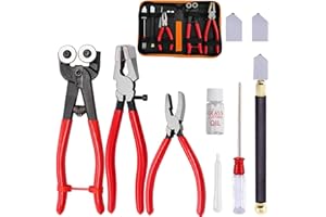 MEILLYOCEAN Glass Cutting Tool Set with Pliers, Storage Case, Glass Cutter Kit,Tile Nippers, Glass Running Pliers, Breaker Grozer Pliers, for Stained Glass, Tiles, Mosaic, Mirrors,Bottle, Fusing