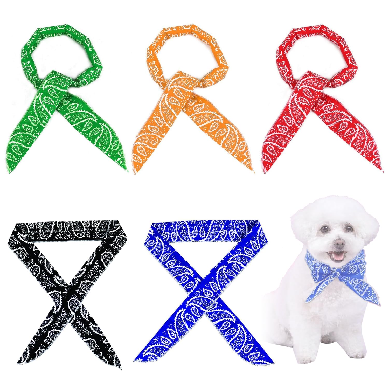 5 Pcs Dog Cooling Bandana, Dogs Cats Cooling Collar Scarf, Pet Breathable Scarf, Chill Out Pet Ice Kerchief, Dog Cat Ice Collar, Pets Neck Wrap Kerchief, Supplies Suitable for Summer Hot Weather
