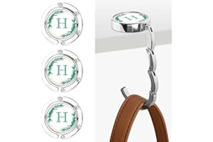 IQIMOTT 3pcs Personalized Initial Foldable Purse Hook for Table, Flower Letter Folding Handbag Hanger Portable Magnet Table Hook Holder, Collection Desk Purse Hooks for Women Bag (Green-H)