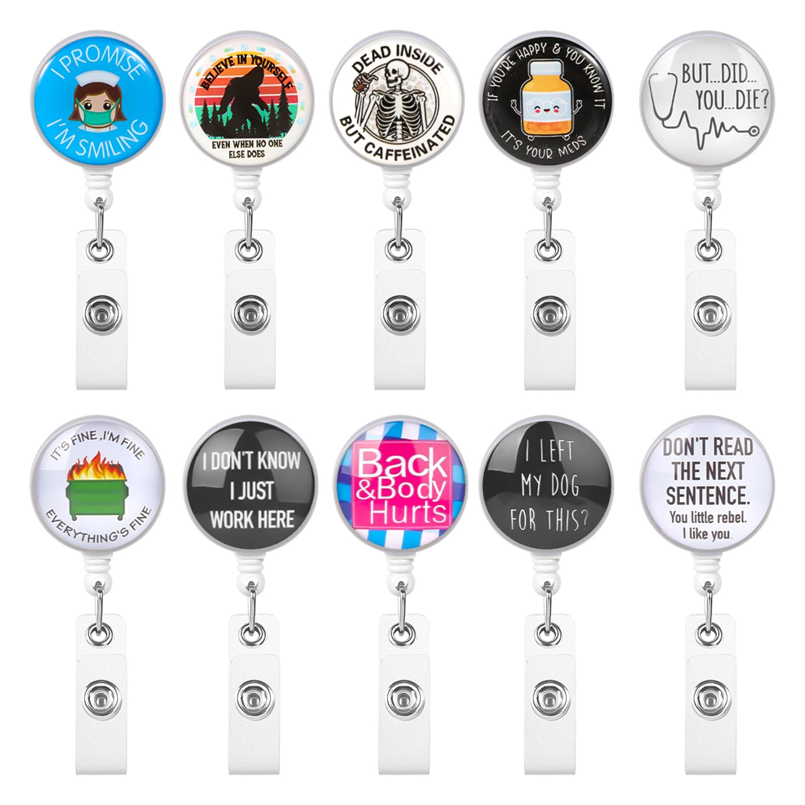 10pcs Retractable Swivel Clip Reel, Cute Funny Badge Holder for Doctors, Nurses, Volunteers