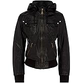 Leatherholics Women's Genuine Leather Bomber Biker Jacket With Hood