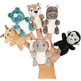 JUSTQUNSEEN Jungle 6pcs Finger Puppets Set, Cute Animal Puppet for Role-Playing Mini Hand Puppets Hippopotamus Wolf Chimpanzee Rhinoceros Elephant Goat (jungle03)