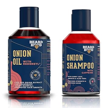 Beardhood Red Onion Oil 250ml & Onion Shampoo 200ml Combo with Redensyl & Caffeine For Hairfall Control (Oil + Shampoo)