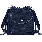 Womens Small Denim Shoulder Crossbody Bag Canvas Bucket Tote Bag Drawstring Lightweight Phone Purse Handbags