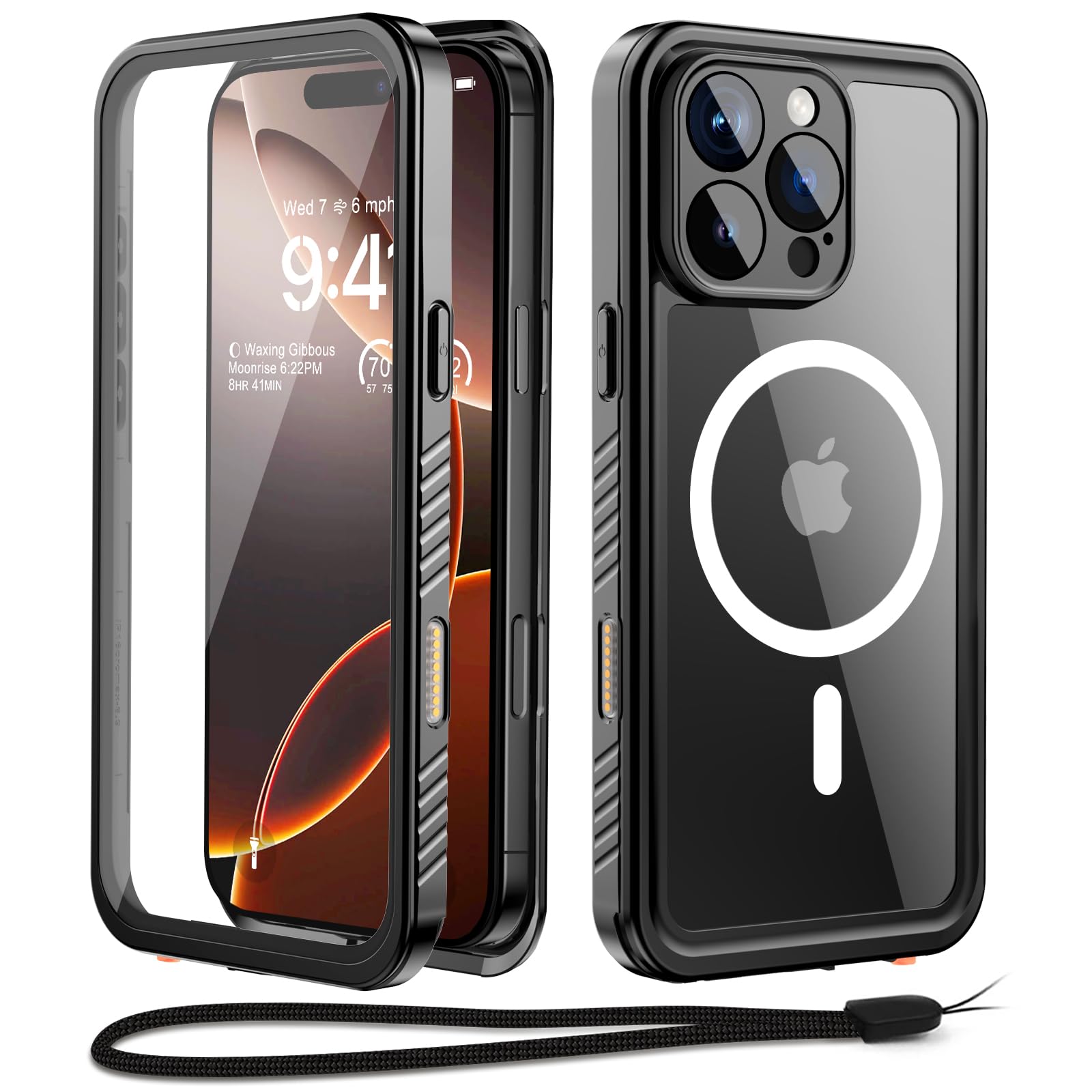 Beeasy for iPhone 16 Pro Max Case IP68 Waterproof, Compatible MagSafe, Heavy Duty Cover with Built-in Screen Protector, Shockproof, Dustproof, Magnetic Protective Phone Case, 6.9” Black
