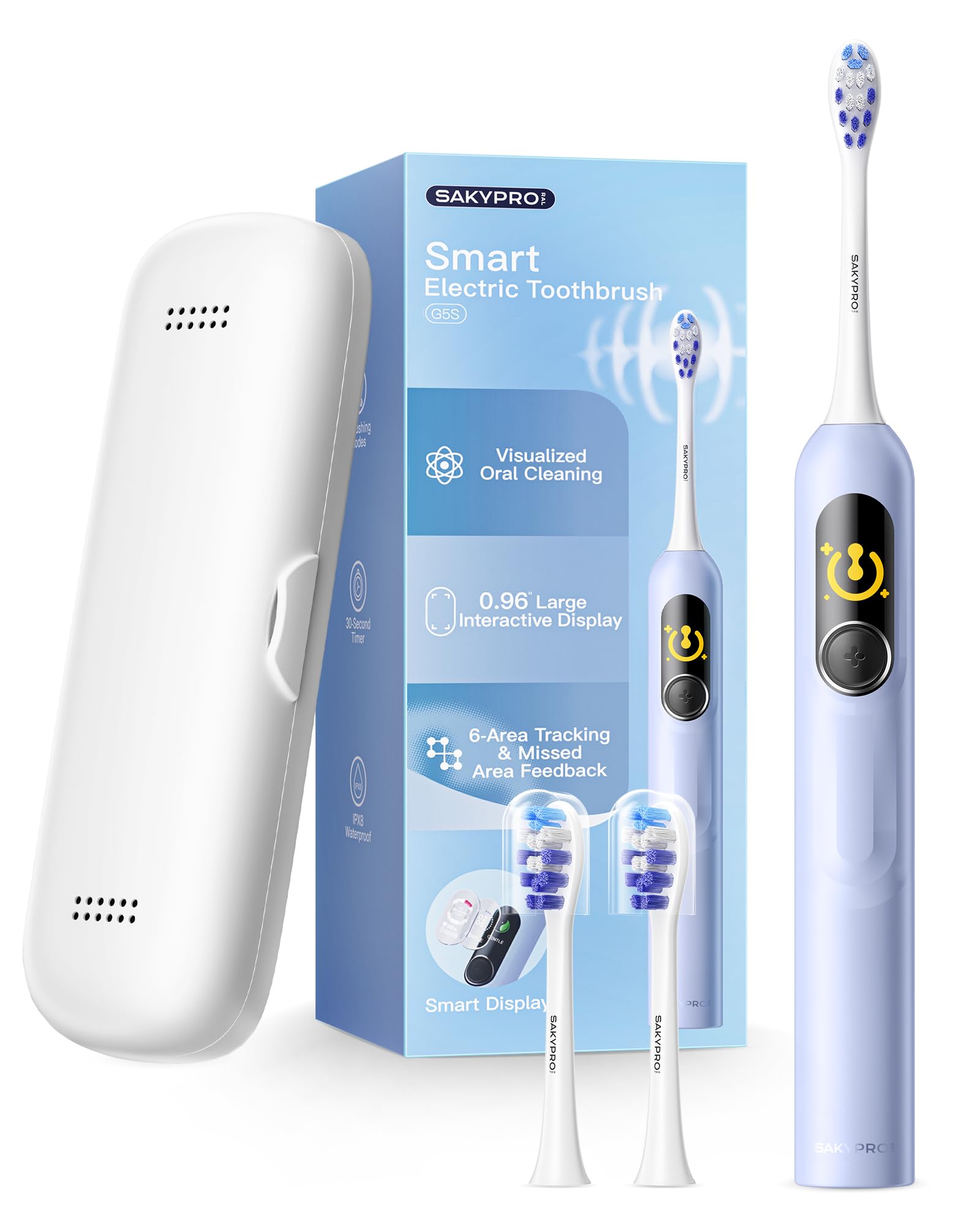 Photo 1 of SAKYPRORAL Electric Toothbrush with AI Smart Screen for Adults Kids Teens | 150-Day Battery, Real-Time Brushing Map | Whitening Mode, 3-Min Timer, Travel Case | Family Sonic Toothbrush (G5S Blue)