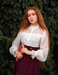 Women's Victorian Lace Tops High Neck Button Down