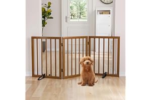 Semiocthome Bamboo Wood Dog Gates and Barriers Indoor,3-Panel Freestanding Puppy Gates for The House with 2 Metal Stands, 60c