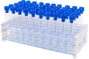 50Pcs Clear Plastic Test Tubes with Rack,16 x 100mm Vial Tube with Caps and 50 Holes Tubes Rack for Jewelry Seed Beads Powder