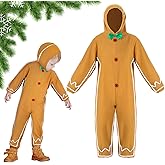 Geyoga Gingerbread Man Costume for Kids Home Clothing Christmas Gingerbread Outfit Bodysuit Hooded Unisex
